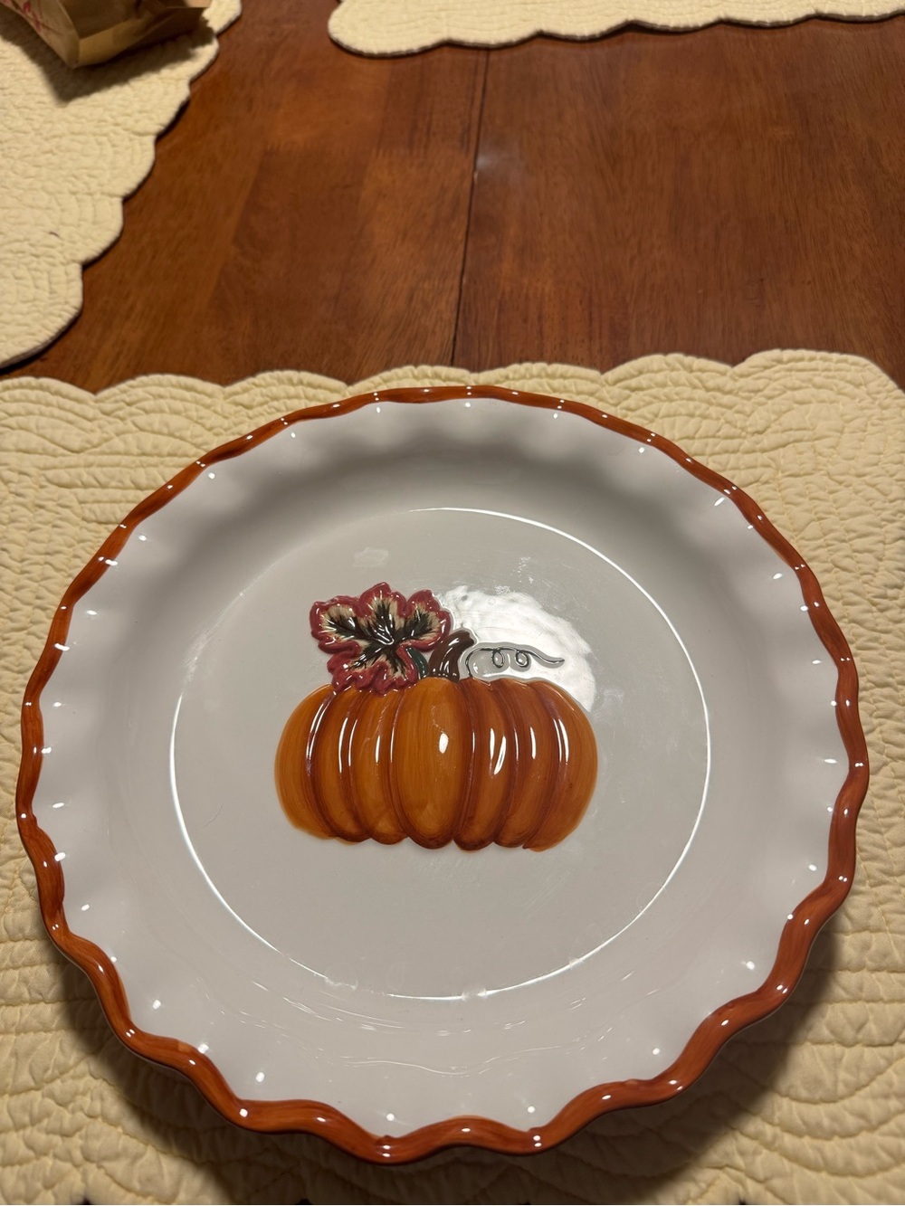 The MarketPlace Pumpkin Ceramic Pie Dish Fluted Scalloped Edge